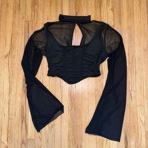 Mesh Sleeve Corset Look Top